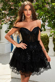 Lindo vestido corto de bienvenida con cordón azul oscuro con encaje