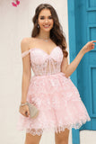 Princess A Line Purple Corsé Tiered Short Homecoming Dress con encaje