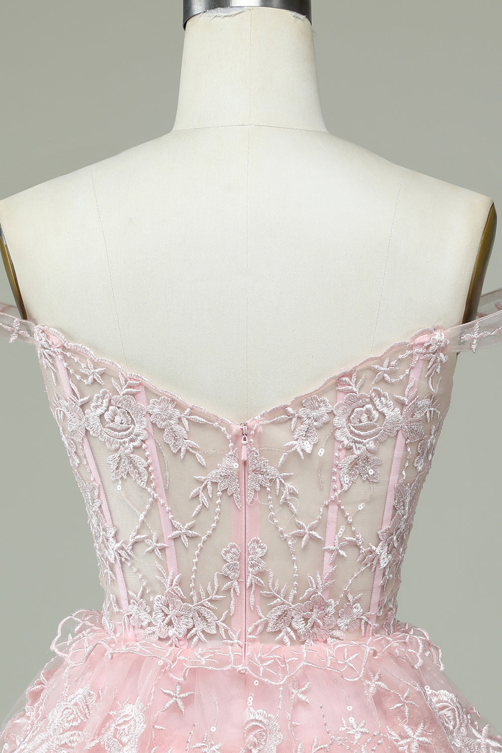 Vestido de Cóctel Rosa Encaje Fuera del Hombro