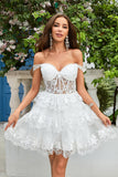 A Línea Blanco Vestido de Cóctel Con Encaje