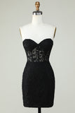 Bodycon Sweetheart Corsé negro Vestido corto de bienvenida con apliques