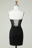 Bodycon Sweetheart Corsé negro Vestido corto de bienvenida con apliques