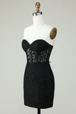 Bodycon Sweetheart Corsé negro Vestido corto de bienvenida con apliques