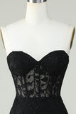 Bodycon Sweetheart Corsé negro Vestido corto de bienvenida con apliques