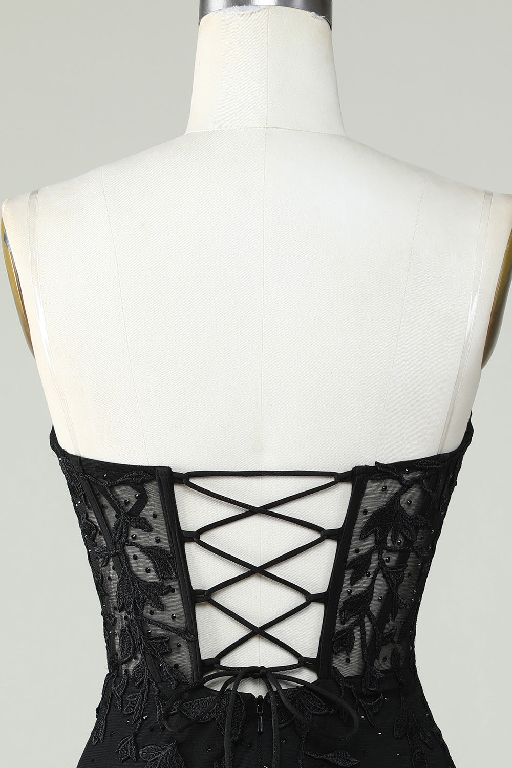 Bodycon Sweetheart Corsé negro Vestido corto de bienvenida con apliques