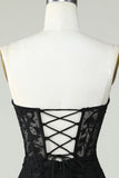 Bodycon Sweetheart Corsé negro Vestido corto de bienvenida con apliques