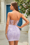 Bodycon Sweetheart Corsé negro Vestido corto de bienvenida con apliques