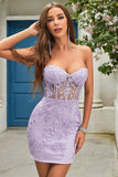 Bodycon Sweetheart Corsé negro Vestido corto de bienvenida con apliques