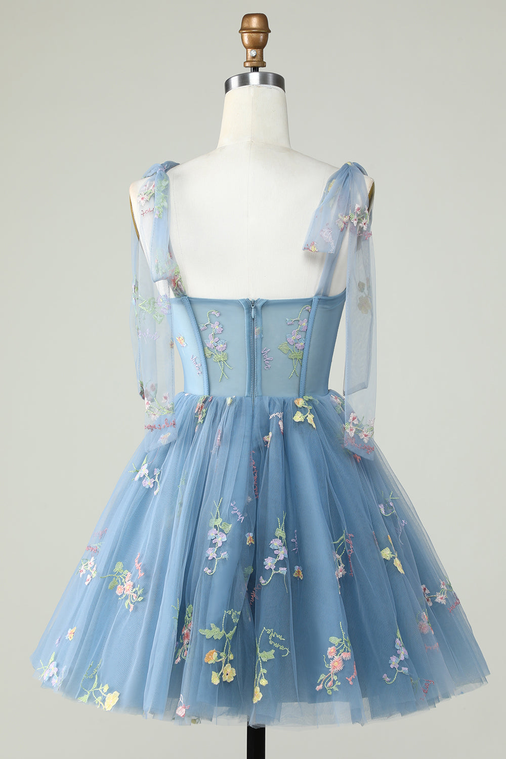 Lindo A Line Spaghetti Straps Grey Blue Short Homecoming Dress con apliques
