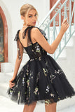 Lindo A Line Spaghetti Straps Grey Blue Short Homecoming Dress con apliques