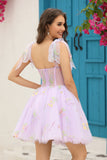 Lindo A Line Spaghetti Straps Grey Blue Short Homecoming Dress con apliques
