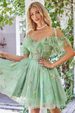 Lindo vestido de lavanda fuera del hombro Corsé de bienvenida con volantes