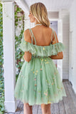 Lindo vestido de lavanda fuera del hombro Corsé de bienvenida con volantes
