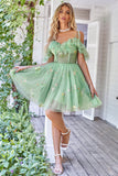 Off the Shoulder Ruffles Tul Homecoming Vestido con bordado