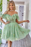 Off the Shoulder Ruffles Tul Homecoming Vestido con bordado