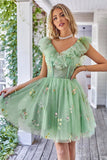 Off the Shoulder Ruffles Tul Homecoming Vestido con bordado