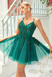 A Línea Tirantes de Espagueti Verde Oscuro Vestido de Cóctel