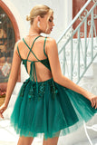 A Línea Tirantes de Espagueti Verde Oscuro Vestido de Cóctel