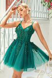 A Línea Tirantes de Espagueti Verde Oscuro Vestido de Cóctel