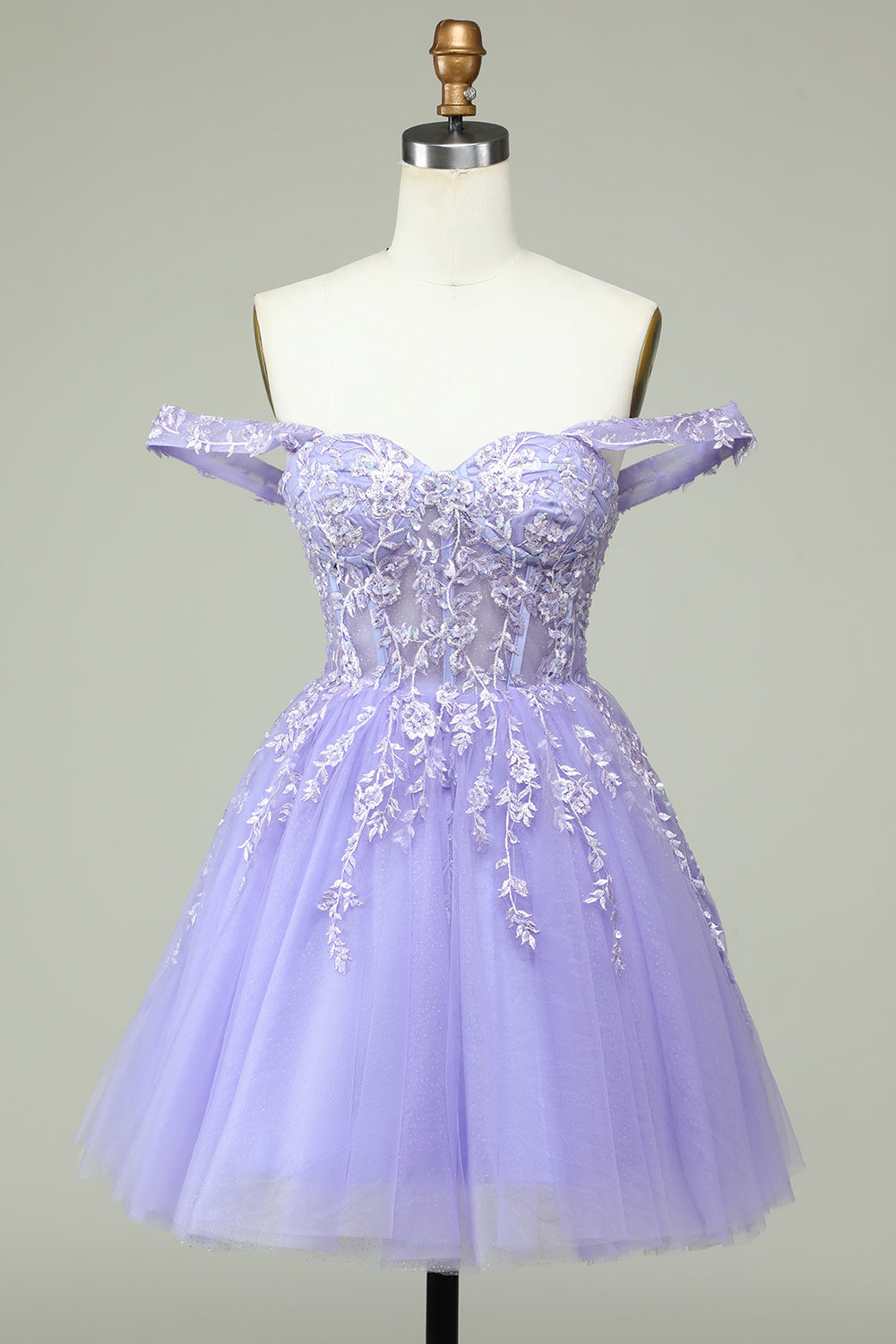 A Línea Fuera del Hombro Lila Vestido de Cóctel Con Apliques