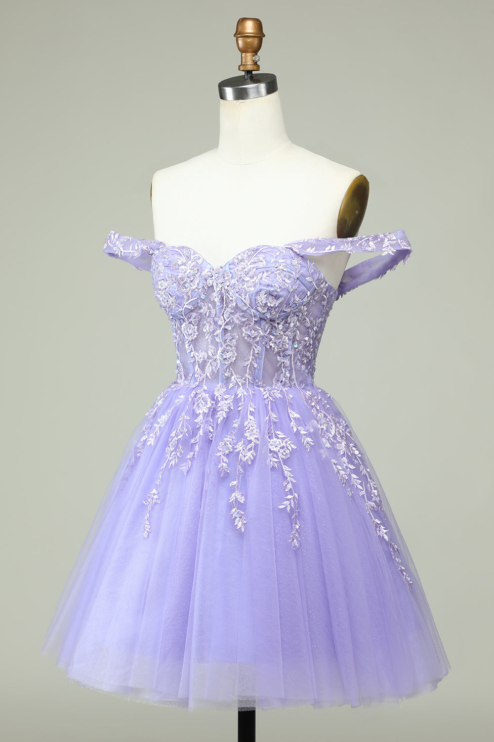 A Línea Fuera del Hombro Lila Vestido de Cóctel Con Apliques