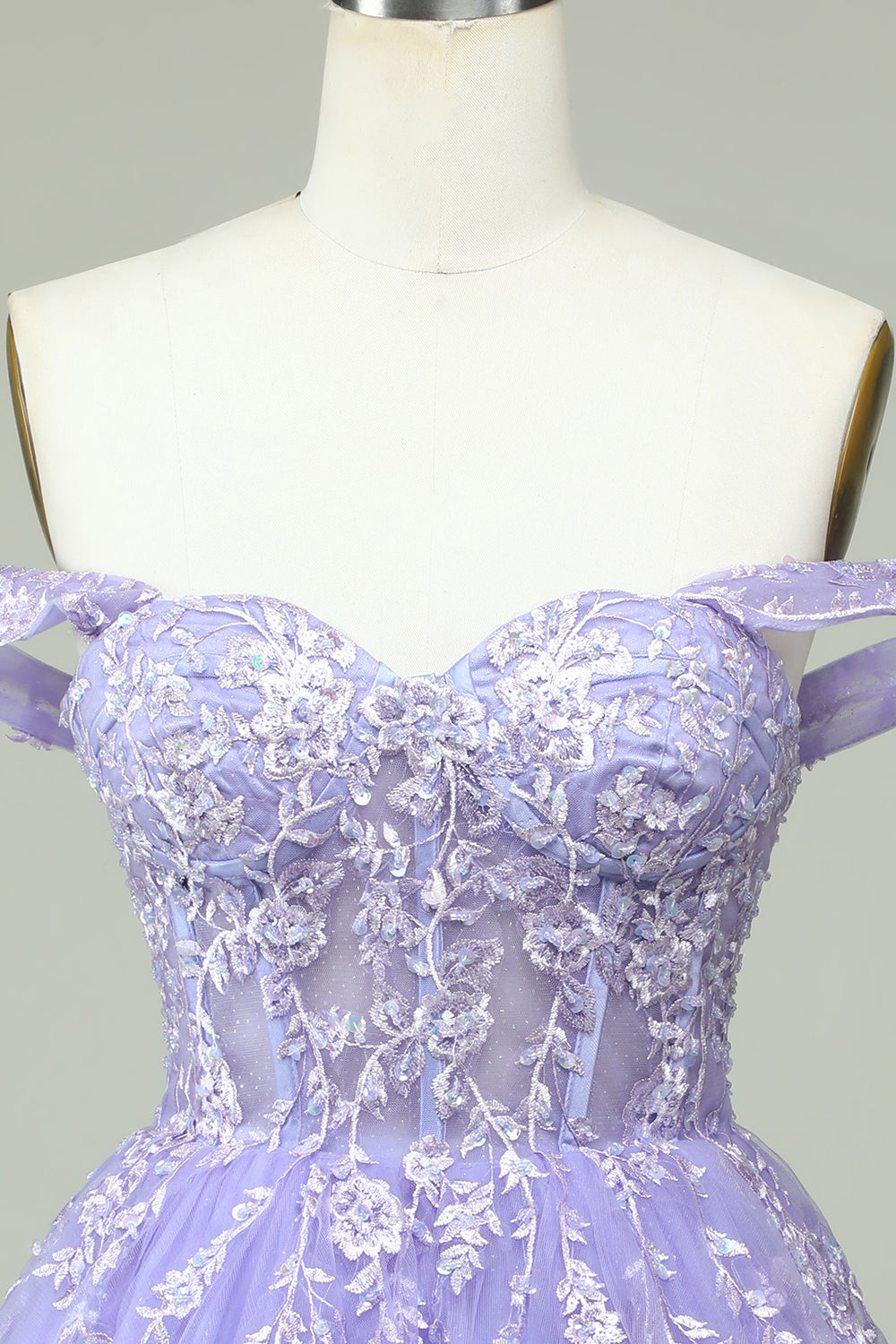 A Línea Fuera del Hombro Lila Vestido de Cóctel Con Apliques