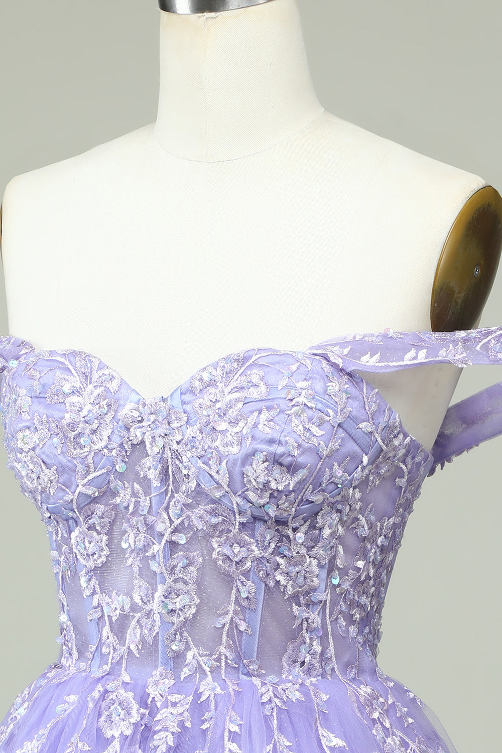 A Línea Fuera del Hombro Lila Vestido de Cóctel Con Apliques