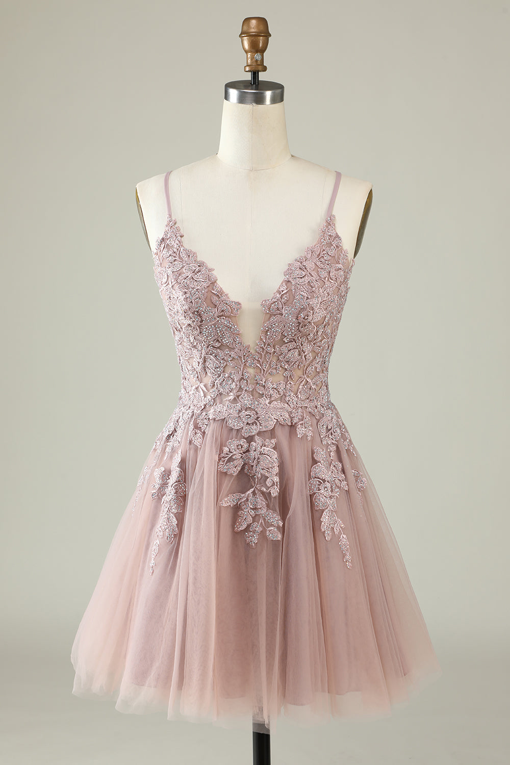 A Línea Tirantes de Espagueti Rosa Vestido de Cóctel