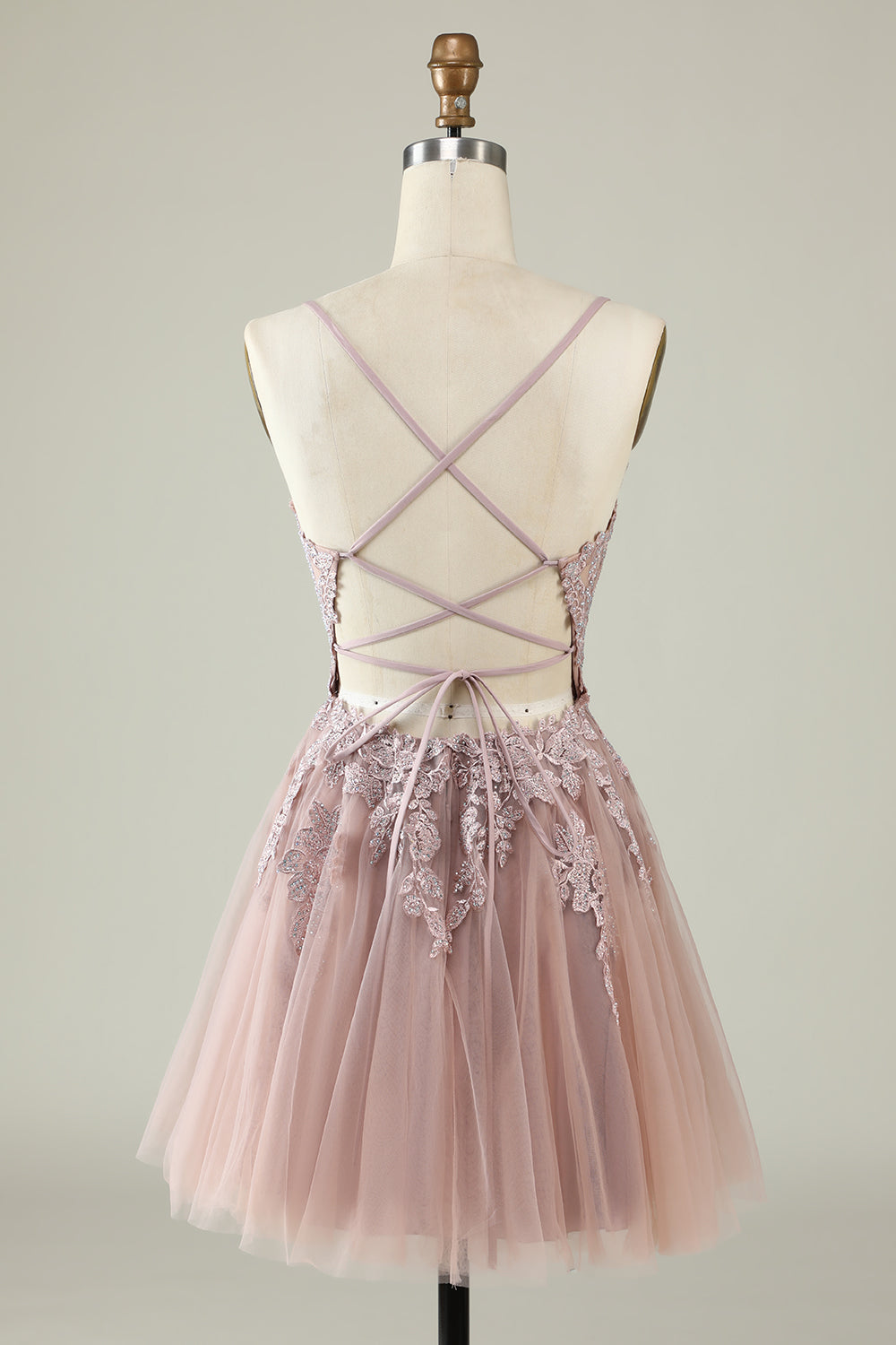 A Línea Tirantes de Espagueti Púrpura Claro Vestido Corto