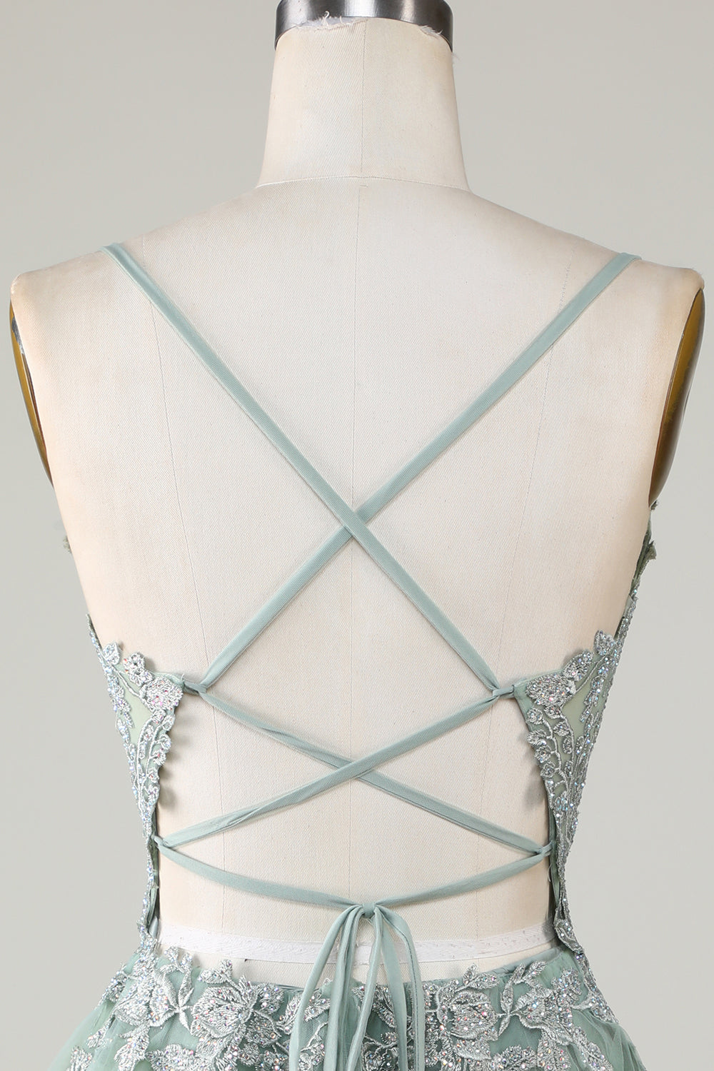 Línea A Tirantes de Espagueti Verde Vestido de Cóctel Con Apliques