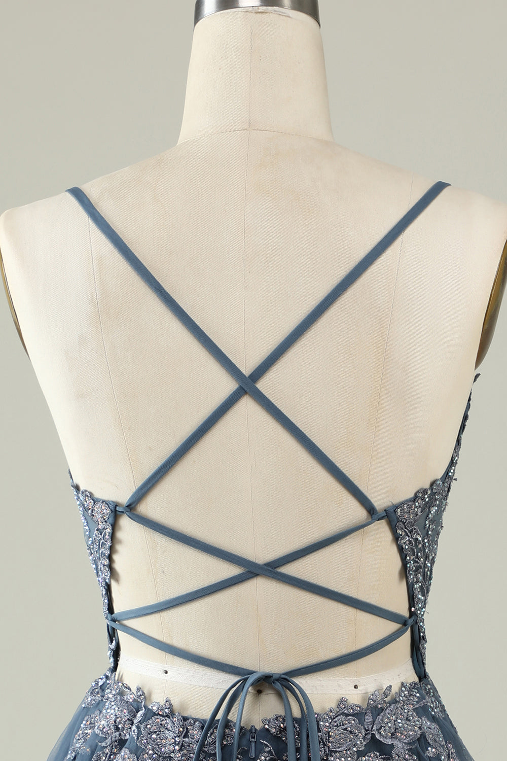 A Línea Correas de Espagueti Gris Azul Vestido de Cóctel
