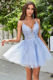 A Línea Tirantes de Espagueti Púrpura Claro Vestido Corto