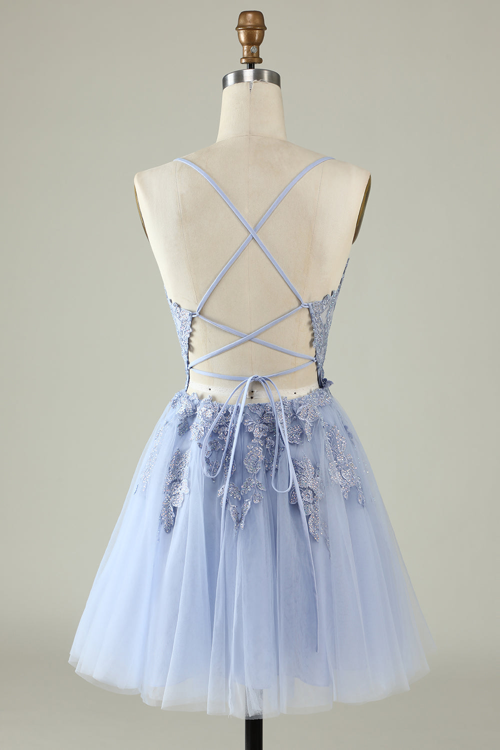 A Línea Correas de Espagueti Gris Azul Vestido de Cóctel