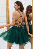 Tirantes de Espagueti Verde Oscuro Vestido Corto de Cóctel