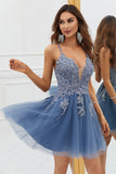 A Línea Tirantes de Espagueti Púrpura Claro Vestido Corto
