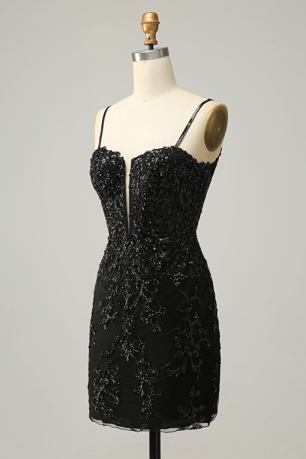 Correas de Espagueti Lentejuelas Negro Vestido de Cóctel