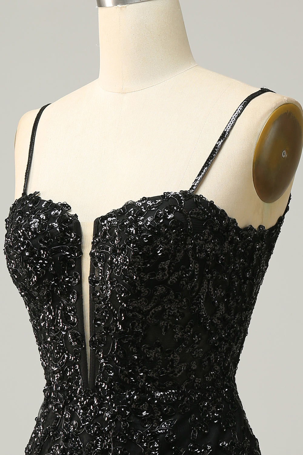 Correas de Espagueti Lentejuelas Negro Vestido de Cóctel