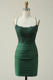Correas de Espagueti Verde Oscuro Vestido de Cóctel Con Apliques