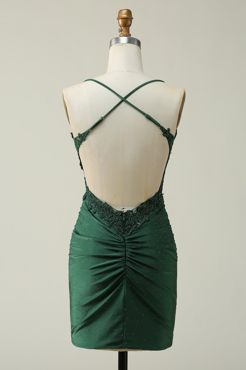 Correas de Espagueti Verde Oscuro Vestido de Cóctel Con Apliques