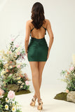 Correas de Espagueti Verde Oscuro Vestido de Cóctel Con Apliques