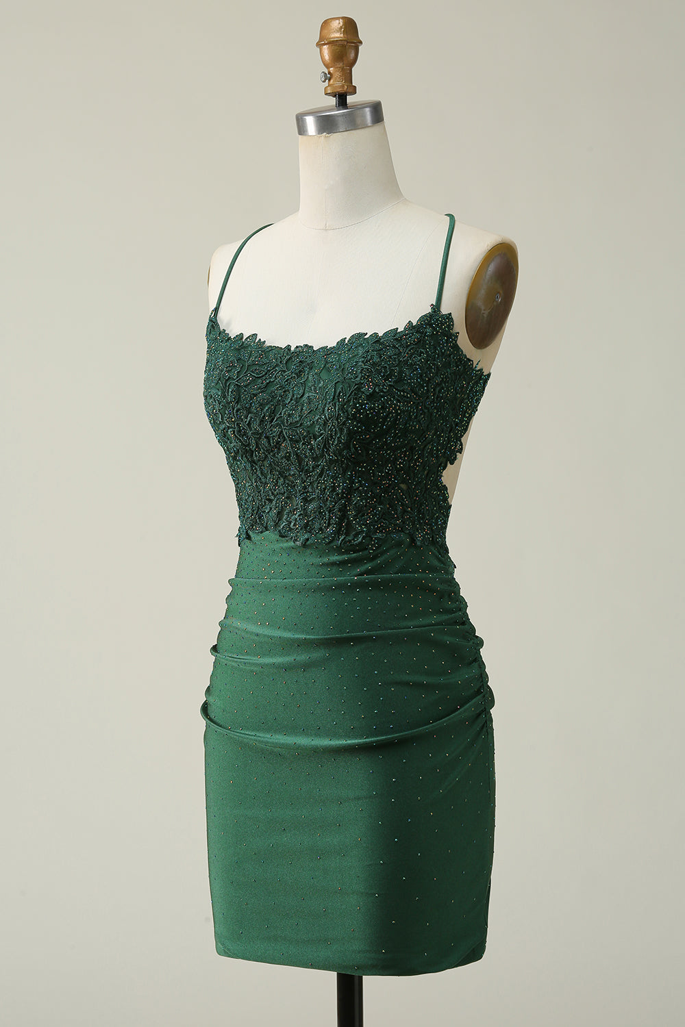 Correas de Espagueti Verde Oscuro Vestido de Cóctel Con Apliques
