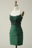 Correas de Espagueti Verde Oscuro Vestido de Cóctel Con Apliques