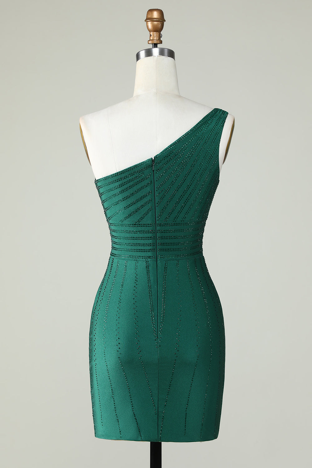 Vaina de un hombro verde oscuro Vestido corto de bienvenida con abalorios
