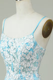 Tiratnes de Espagueti Azul Claro Vestido de Cóctel Con Apliques