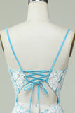Tiratnes de Espagueti Azul Claro Vestido de Cóctel Con Apliques
