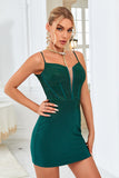 Tirantes de Espagueti Vestido Corto de Cóctel Verde Oscuro