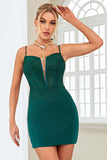 Tirantes de Espagueti Vestido Corto de Cóctel Verde Oscuro