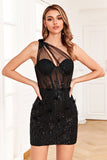 Lentejuelas Negro Vestido Corto de Cóctel