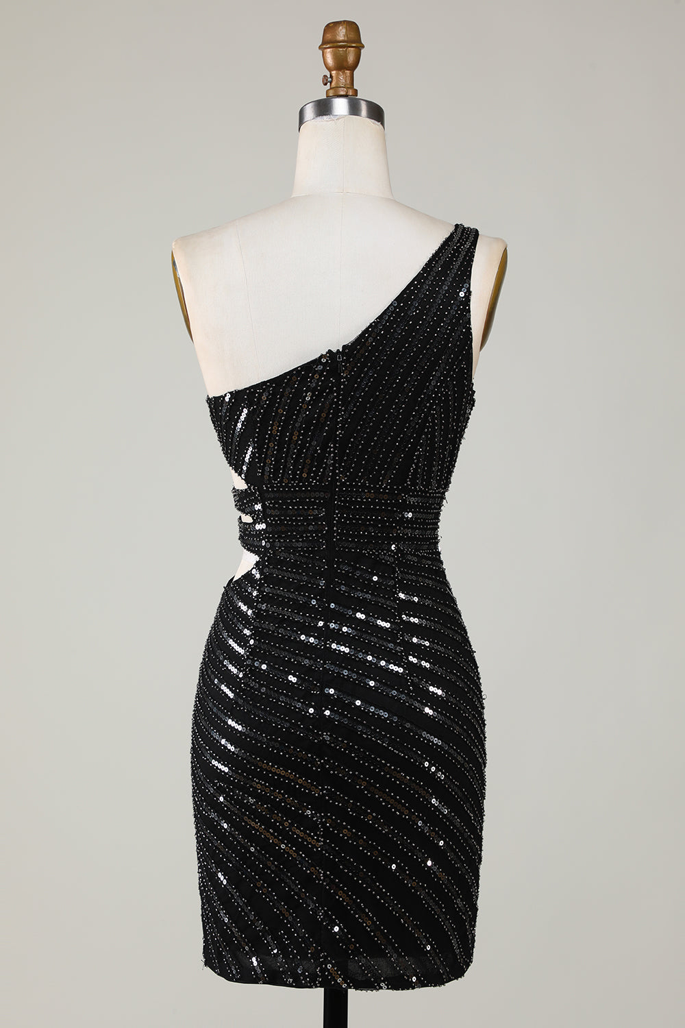 Un Hombro Negro Vestido de Cóctel