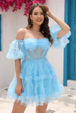 Elegante Una línea fuera del hombro Fucsia Tul Corsé Vestido de bienvenida